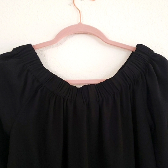 NWOT Express Black Blouse Versatile Neckline w/ Adjustable Bow Ties at Sleeves - Picture 8 of 10